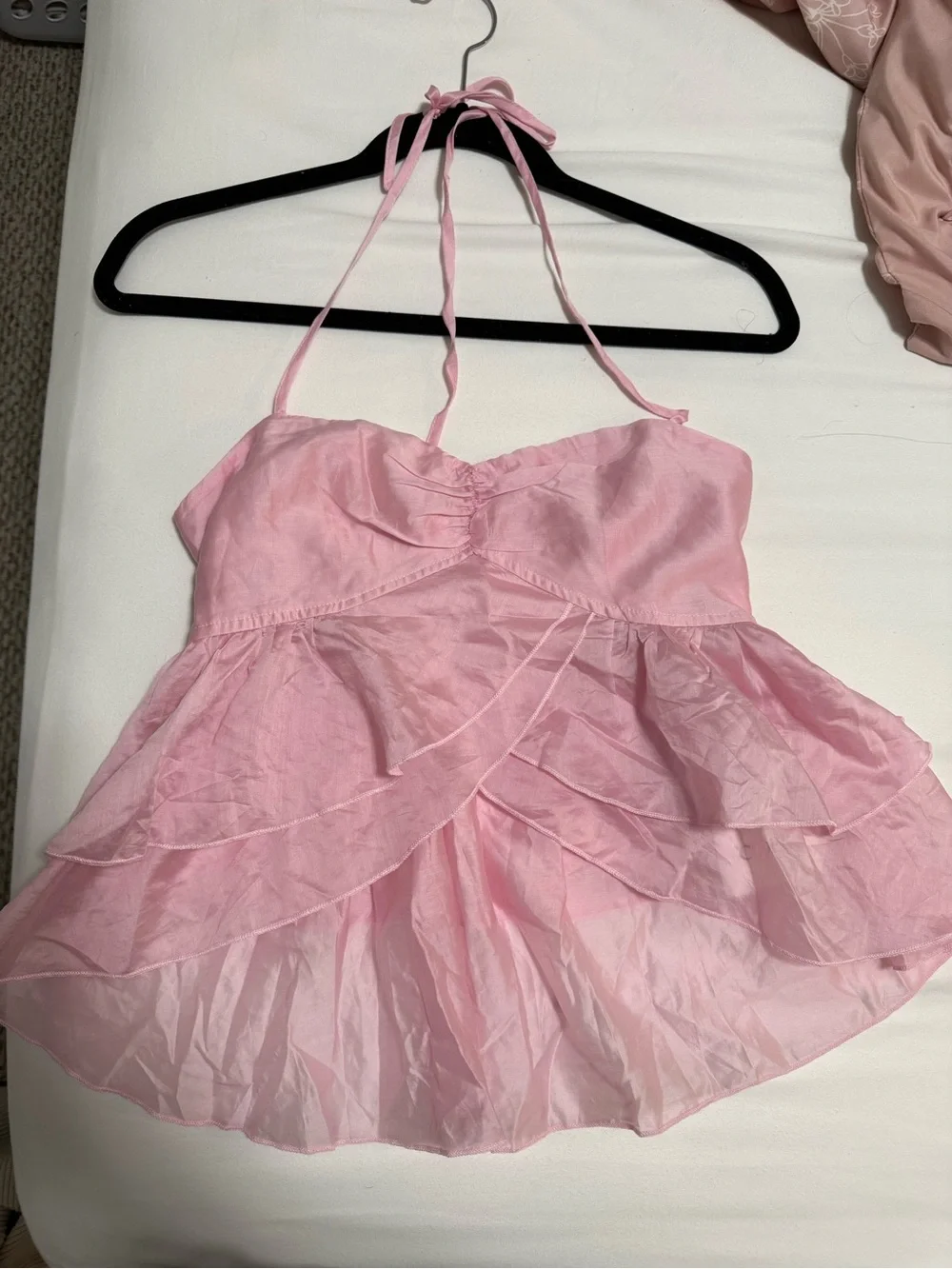 Cider Light Pink Ruffle Babydoll Halter Top - Picture 1 of 6